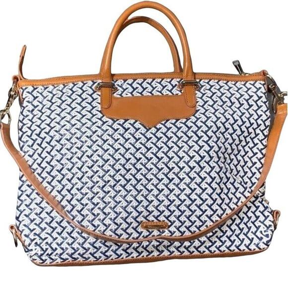 Rebecca Minkoff Womens Handbag Leather Woven Purse Shoulder Bag Blue White - Picture 6 of 16